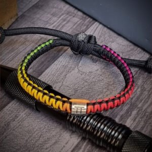 handmade slim paracord bracelet in rainbow color and zodiac sign bead