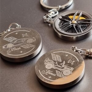 Premium rotating wheel keyring keychain with personalized laser engraving for car lovers