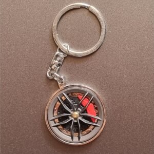 Premium rotating wheel keyring keychain with personalized laser engraving for car lovers Red