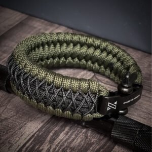 premium handmade paracord 550 bracelet with green and black paracord with black micro cord web design and adjustable shackle buckle