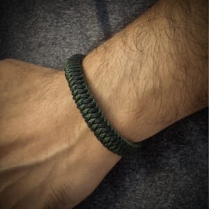 premium handmade 2mm paracord bracelet with stainless steel Thor's hammer hook in Black and olive green color
