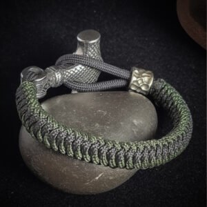 premium handmade 2mm paracord bracelet with stainless steel Thor's hammer hook in Black and olive green color