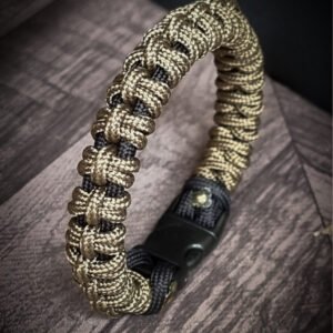 premium handmade paracord bracelet in butterfly knot design with quick release buckle in Black and 2mm olive green paracord