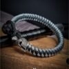 premium handmade 2mm paracord bracelet with spartan warrior helmet metal bead in Black and silver color