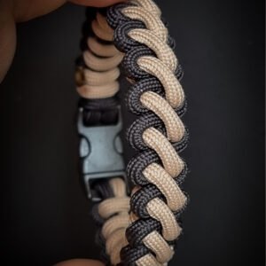 premium handmade bootstrap weave knot bracelet in black and tan brown dual tone color with quick release buckle